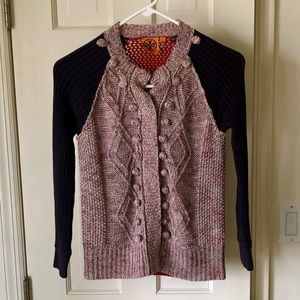 Tory Burch Red/Navy Knit Cardigan Sweater